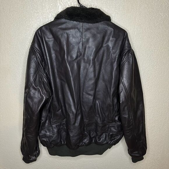 Navy Landing Leathers Dark Brown Fur Collar Genuine Leather Bomber Jacket Large - Picture 3 of 6